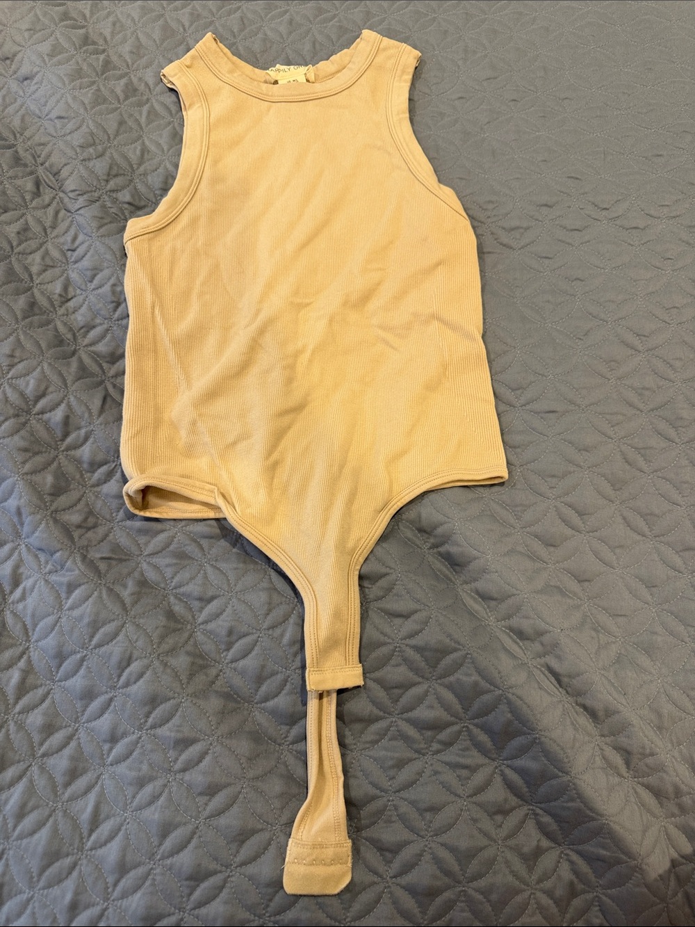 Sleeveless Ribbed Bodysuit in Tan - Classic Tank Style